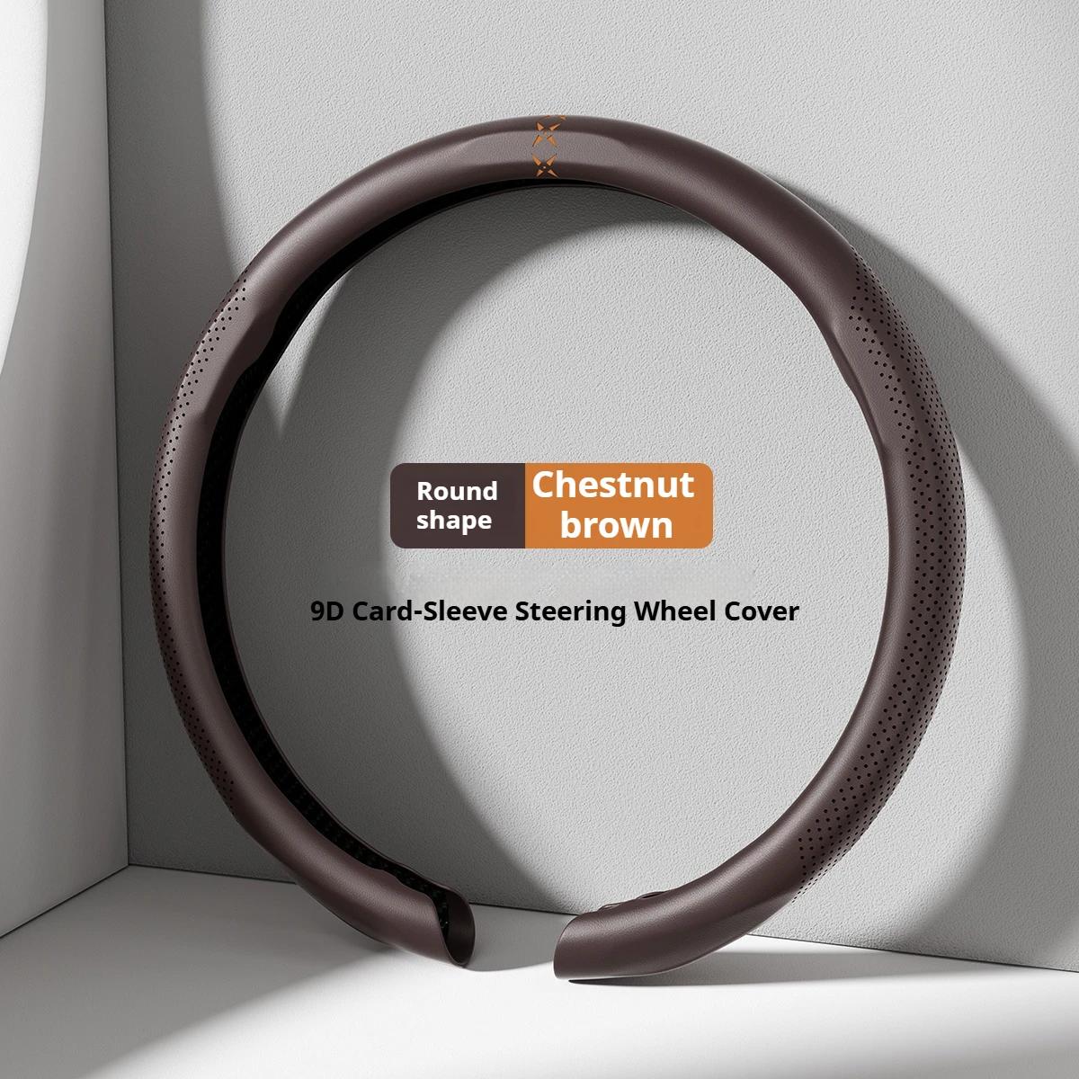 

For Kia K4 Seltos Forte Soul Nappa Leather grain Car Steering Wheel Cover Breathable and Anti Slip Accessories Steering Covers O Chestnut Brown