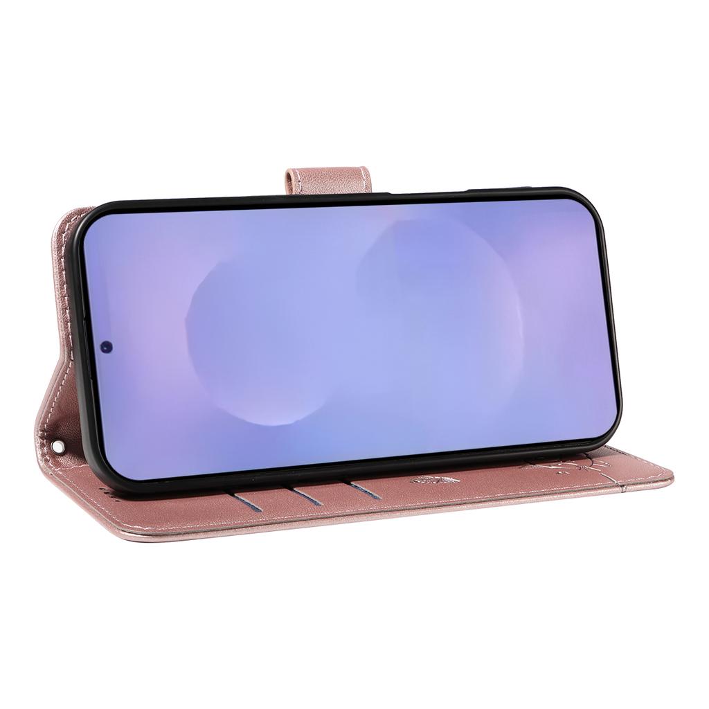 For Samsung Galaxy S26+ Case Cat Pattern Imprint Leather Phone Cover with Wrist Strap