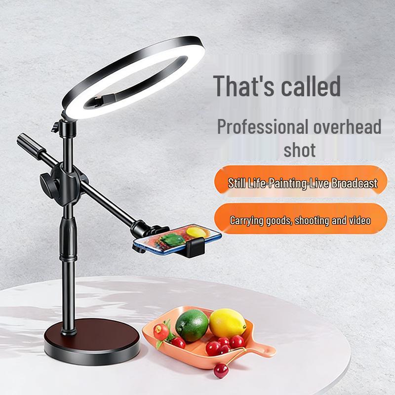 Multi-Functional Selfie Fill Light & Overhead Stand for Live Streaming and Photography