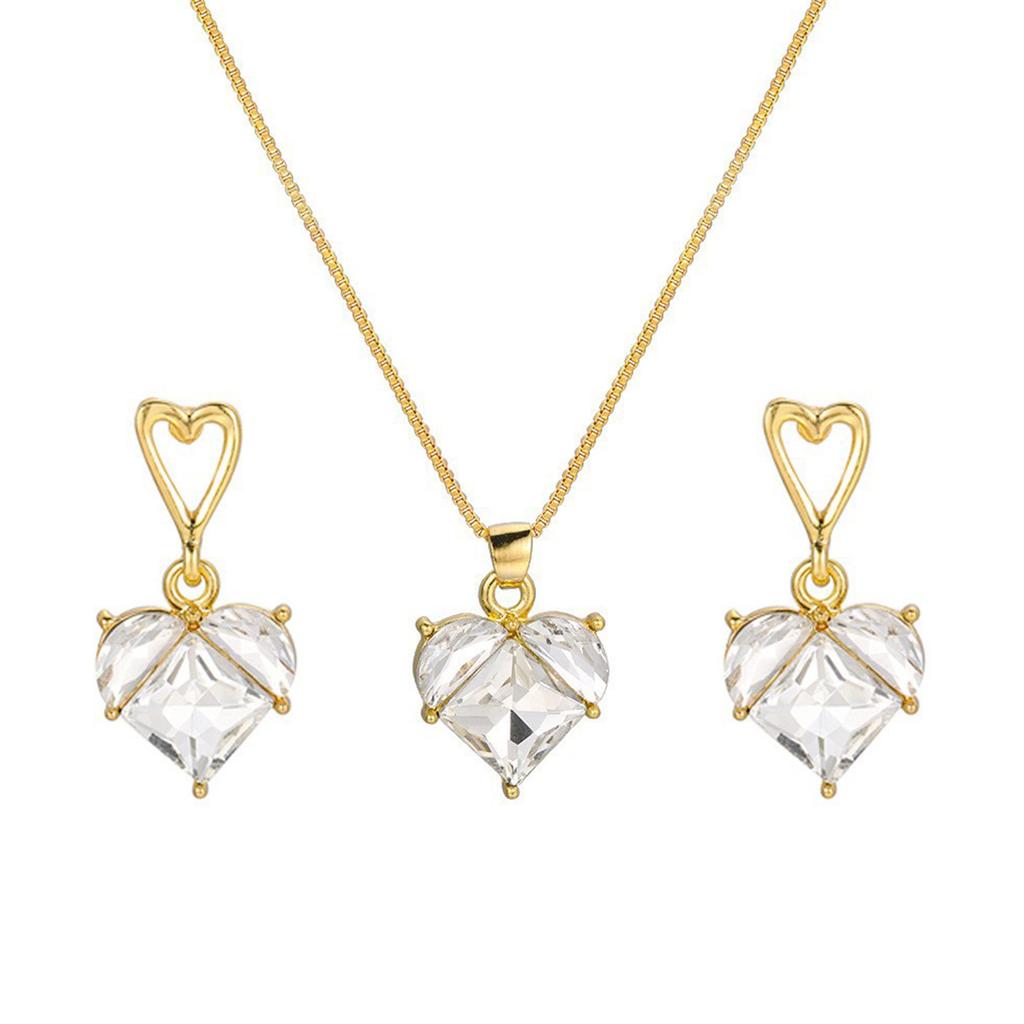 Elegantní křišťálový náhrdelník a náušnice ve tvaru srdce Módní šperky Náhrdelník s přívěskem ve tvaru srdce Visací náušnice ve tvaru srdce