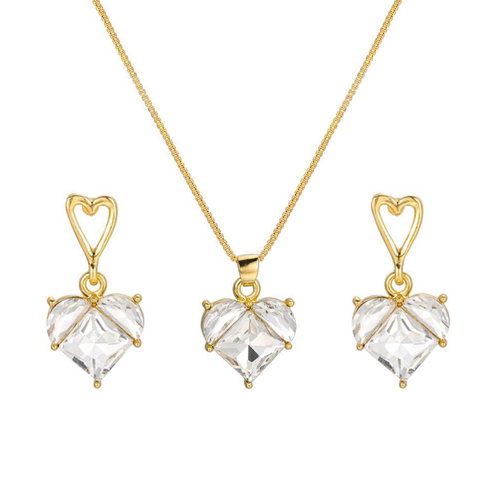 

Fashionable Heart Shaped Crystal Necklace Drop Earrings Stylish Jewelry Set Elegant Ear Dangle Alloy Material for Women белый
