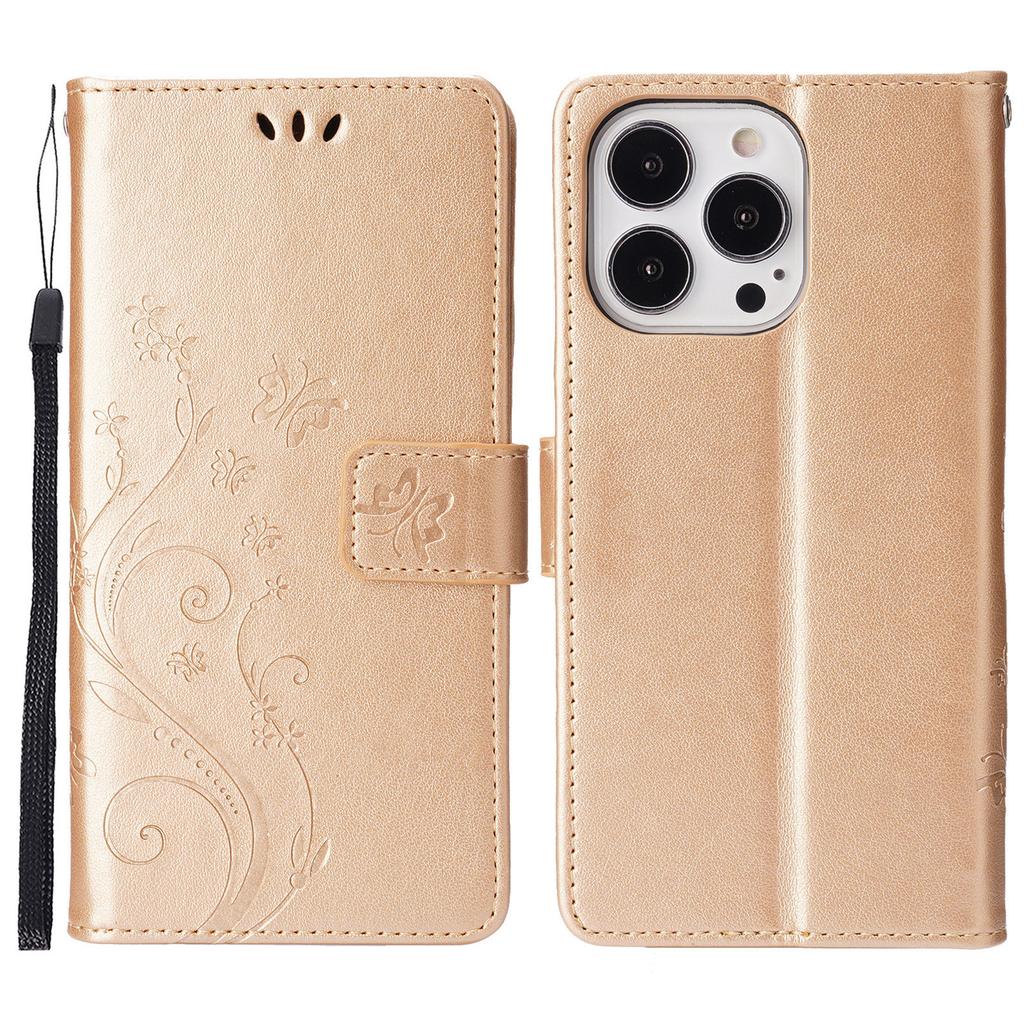 For iPhone 16 Pro Case Shockproof Butterfly Floral Leather Flip Phone Cover