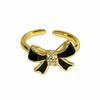 Sweet And Cool Girl Style Gold Bow Enamel Diamond Zir*****Pen Ring Niche High-End Feeling Stacked Ring Woman