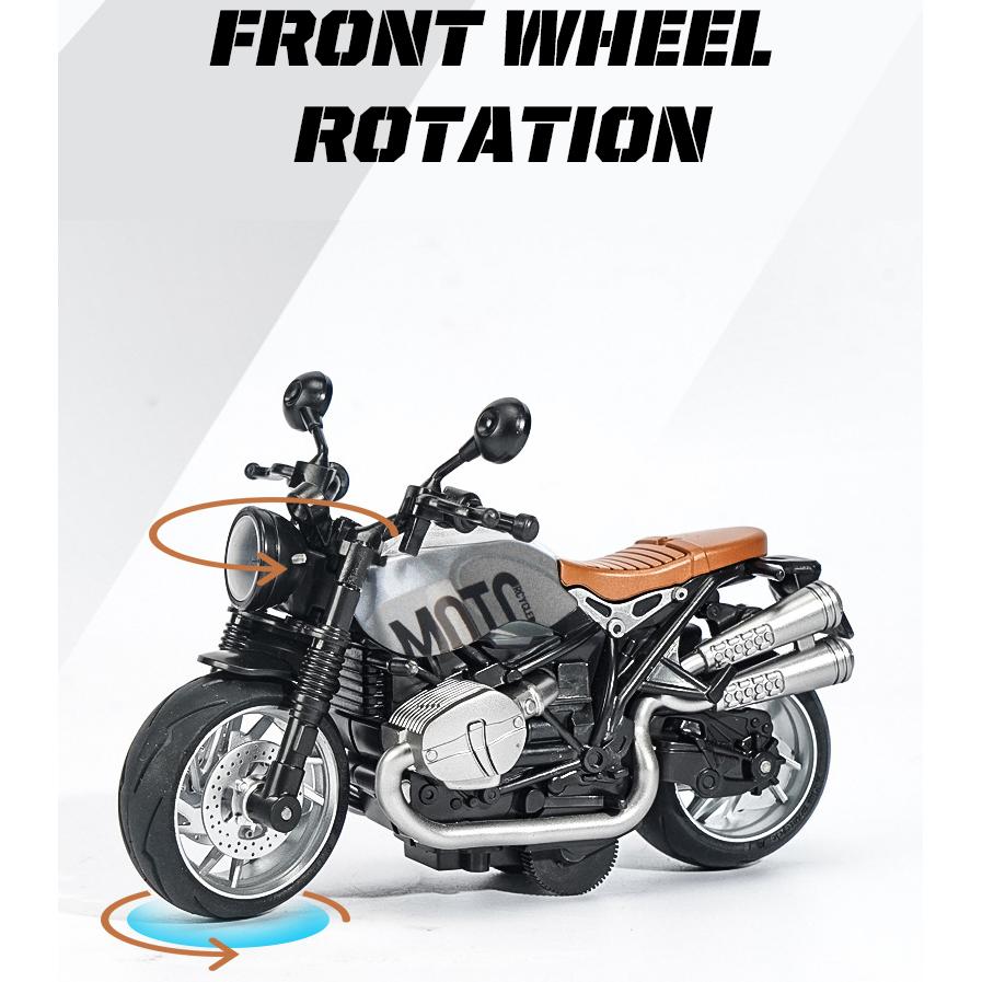 1/12 Měřítko R Nine T Retro Motocykly Simulace Alloy Vintage klasický model motocyklu do sbírky Dětské autíčko