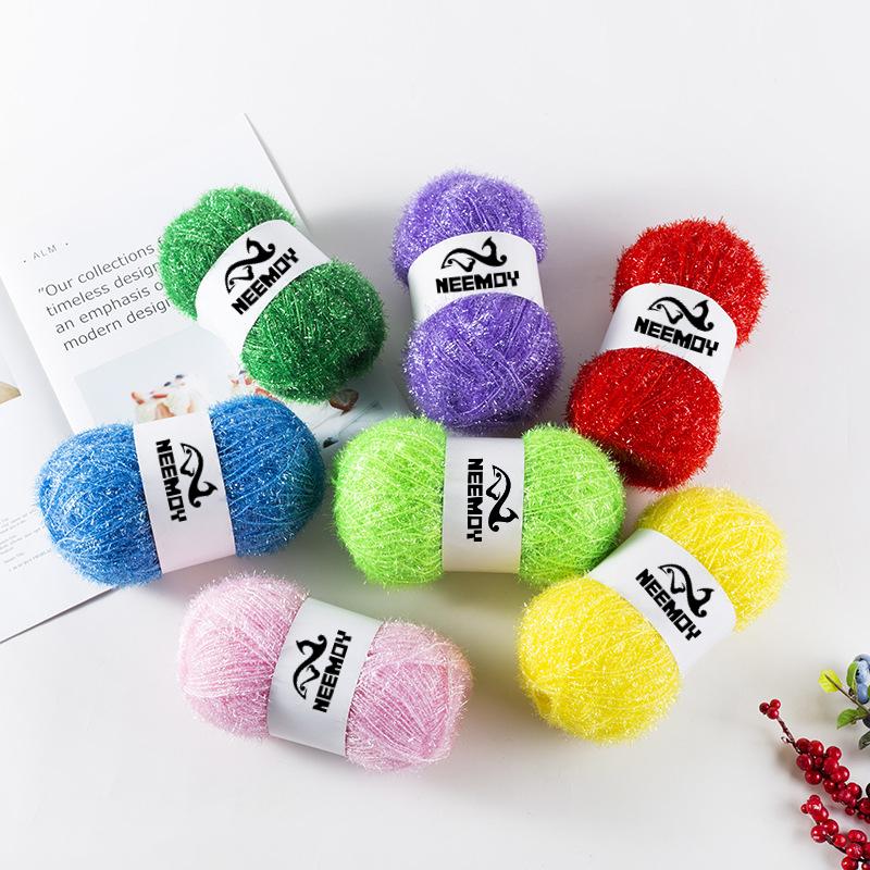 100g/200M Glass Silk Yarn for Hand Knitting Korean Dish Towel Wool Yarn and Crochet Doll Scarf Sweater Gold Silk Thread