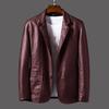 Suit Coat Faux Leather Turn-down Collar Cardigan Solid Color Men Formal Jacket for Meeting