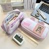 Star Print Polka Dot Pencil Case Photo Card Slot Stationery Organizer Cute Bear Ear Pen Bag Office
