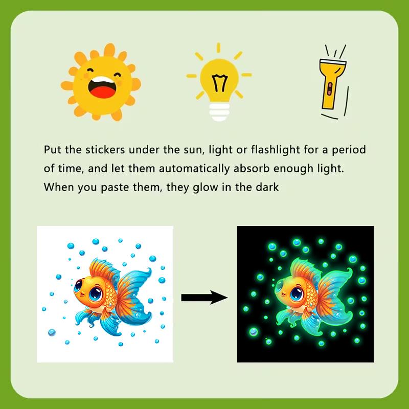 Glow-In-The-Dark Goldfish Bubble Toilet Sticker Creative Self-Adhesive Removable Bathroom Decoration Wall Windows Car Stickers