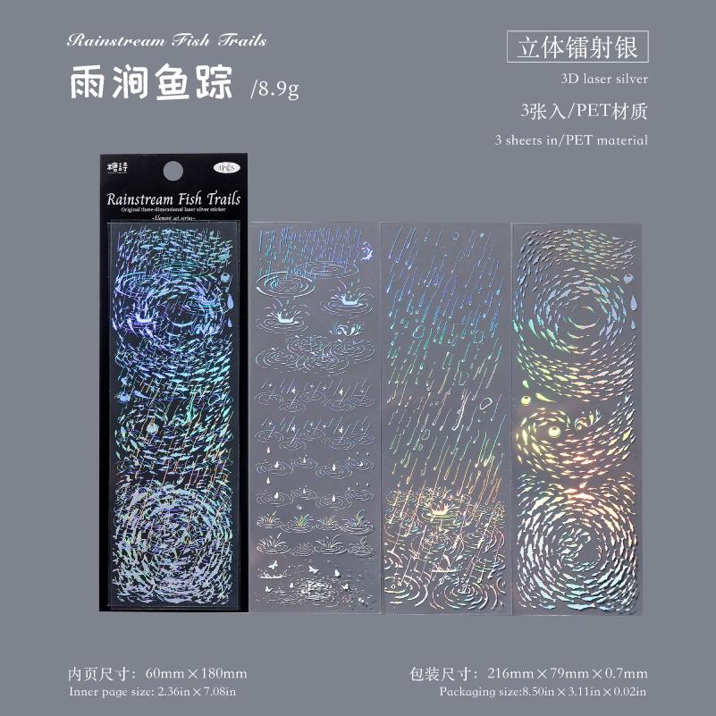 

3sheets Element Collection Series Kawaii PET Laser Silver Stickers DIY Diary Phone Case Handmade Scrapbook Aesthetic Stickers