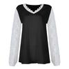 Loose Long Sleeve V Neck Lace Patchwork T Shirt Top Women Casual Tee