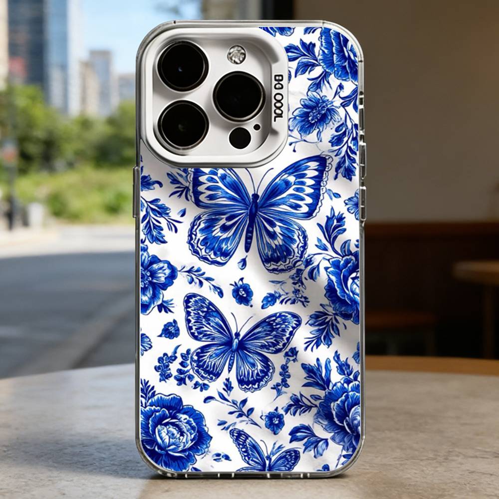 Blue and White Porcelain Funda Hard Phone Case for IPhone 16 15 14 13 12 11 Pro Max Plus16E X XR XS Max Shockproof Full Cover