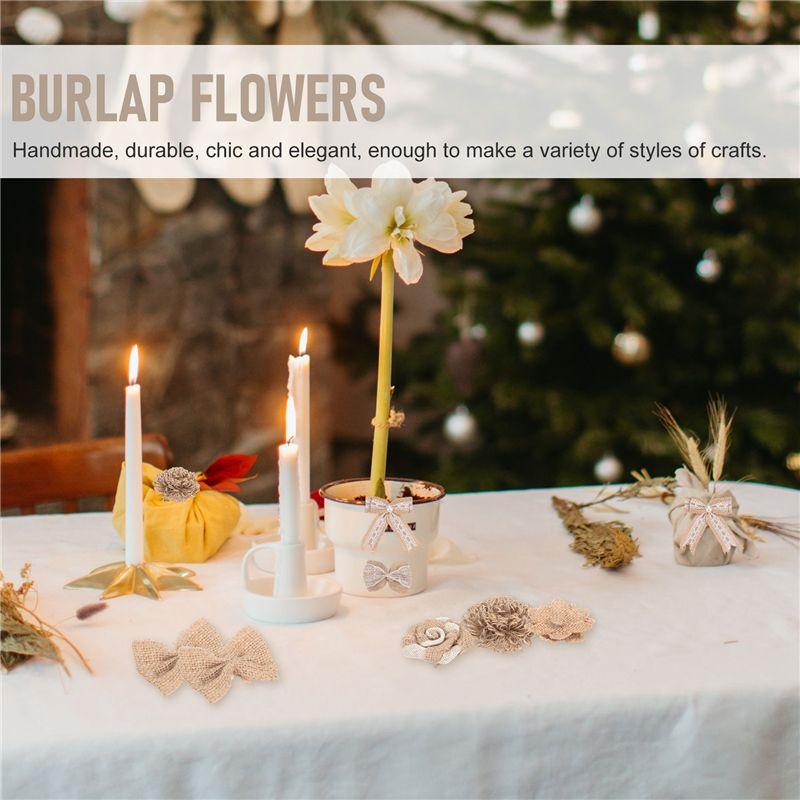 M-Modern-24Pcs In 1 Set Burlap Flower Vintage Handmade Linen Materials Jute Flower Decoration For Wedding Christmas DIY