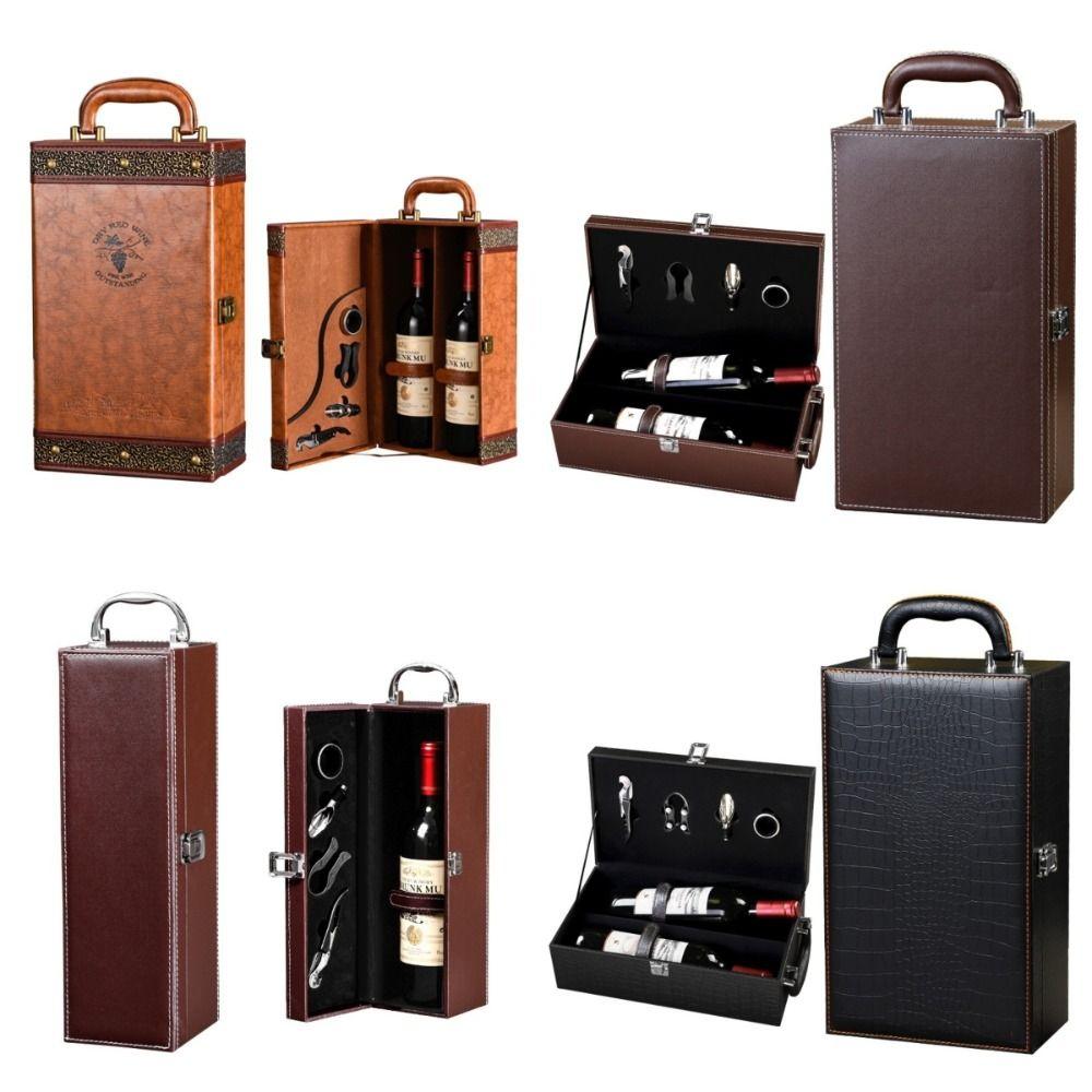 PU Leather Portable Carrier Tote with 4 Accessories Set Red Wine Storage Box Wine Gift Box Gifts