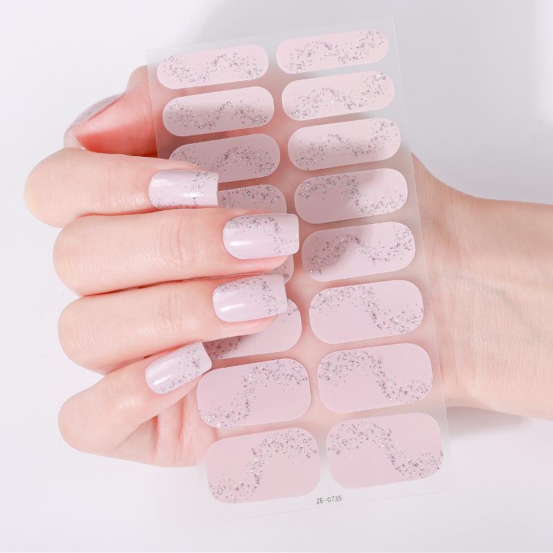16Tips Gradient Baking-Free Nail Stickers Glitter Auroras Nail Polish Strips Full Cover Manicure Decoration Nail Art Decals