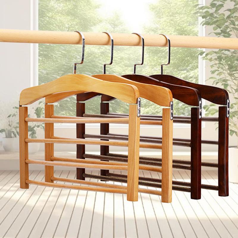 1Pc Premium Space-Saving Multi-Tier Wooden Pants Hanger - Durable Composite Wood Organizer For Ties, Scarves & More