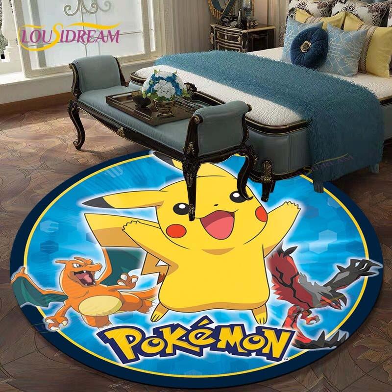 Kulatý koberec do obývacího pokoje Koberce Ložnice Děti Koberec s Pikachuem Koupelnová předložka Kreslený potisk Pokemonů Podložka na podlahu Koberec do dětského pokoje