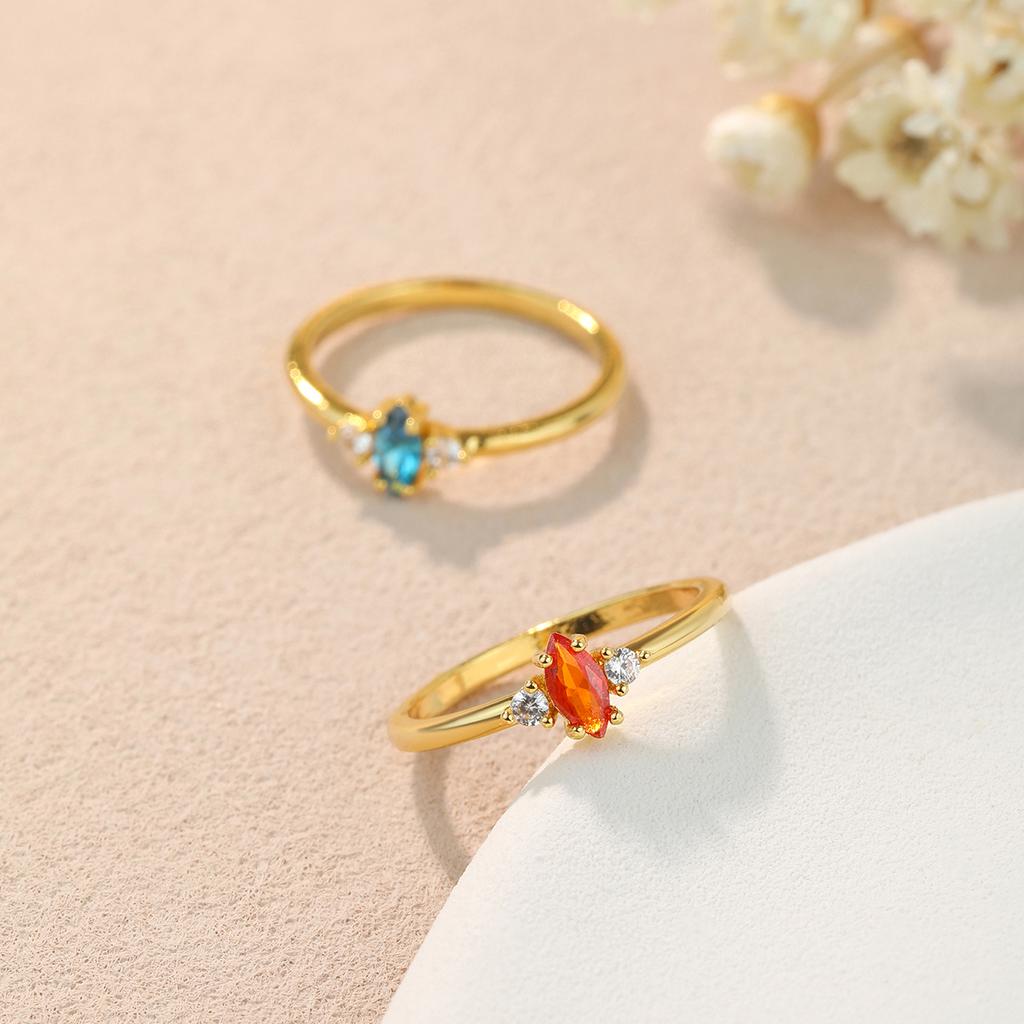 Kinitial New Thin Dainty Red Crystal Rings For Women Gold Color Korean Delicate Zircon Dating Ring For Teen Girls Trendy Jewelry
