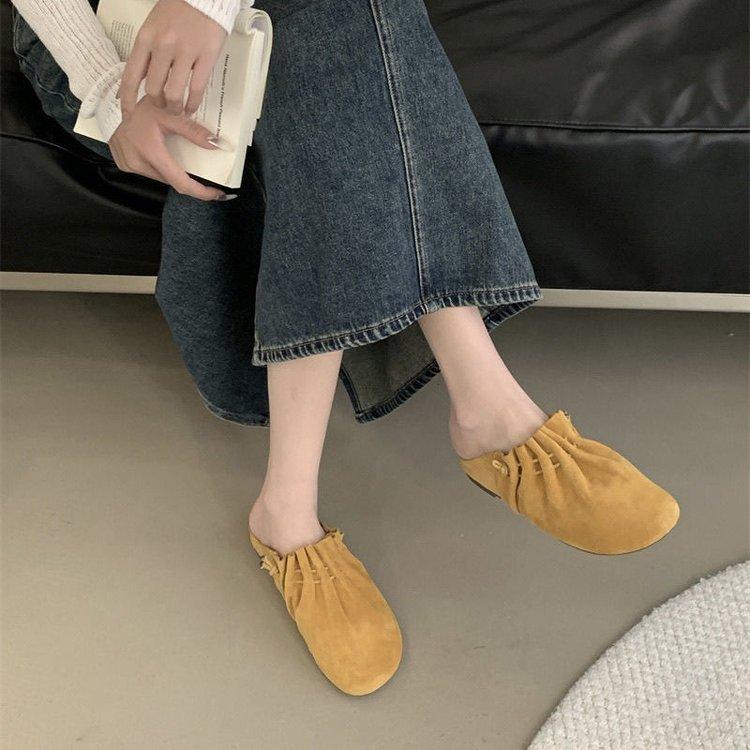 [Youshilai] Retro plisované jemné baotou poloviční pantofle dámské 2025 jarní nové venkovní nošení silná podrážka jeden pedál