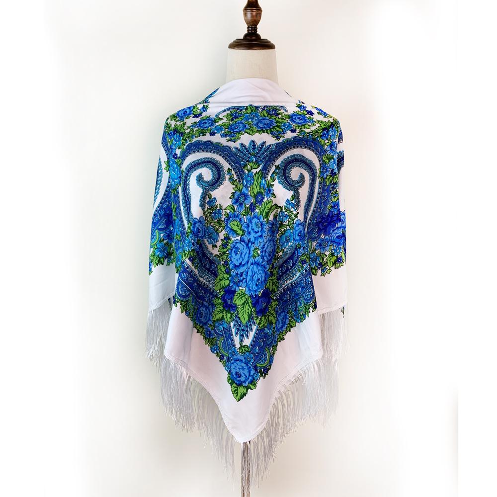 

135*135cm Luxury Floral Print Ukrainian Square Scarf вина червоного кольору