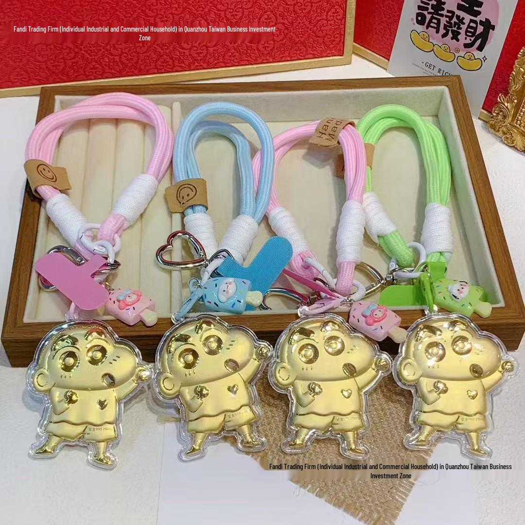 Крошка Шин-чан Золотой Кулон Брелок - Милый, Модный Подарок для Девушки Includes Gold