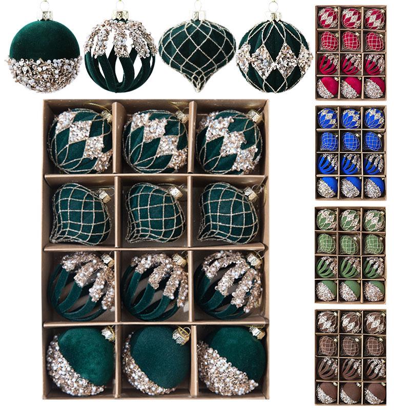 Irregular Flocking Painted 6cm 12-Piece Christmas Tree Ornaments (2025)