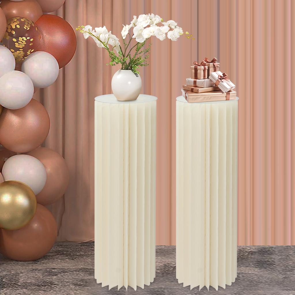 2-Pack Foldable Cardboard Centerpiece Stand, Cylinder Flower Display Column, DIY Wedding Party Decor, Reusable Plant Holder
