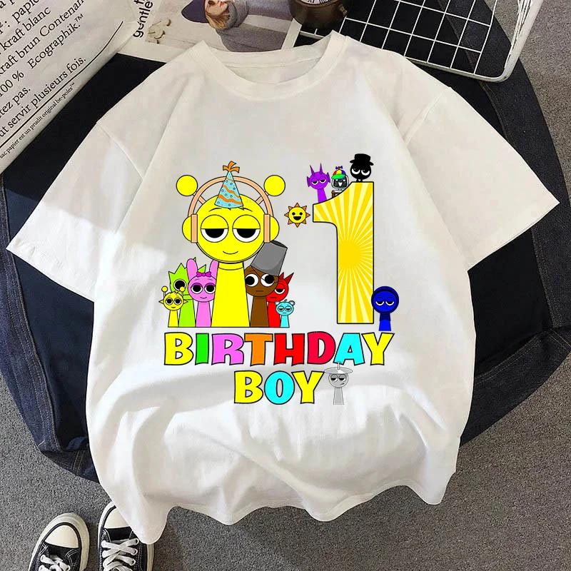 Sprunki Camiseta de Cumpleaños para Niños Niñas de 1 a 9 Años Incredibox Algodón Ropa para Niños Lindo Dibujo Animado Juego Estampado Gráfico Tops Regalo para Fiesta