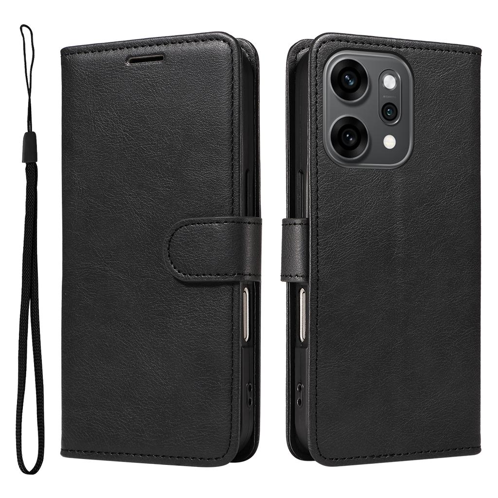 For Oppo Reno14 Pro 5G (China)/Oppo Reno14 Pro 5G (Global) Leather Wallet Case with Strap Solid Color Phone Stand Cover