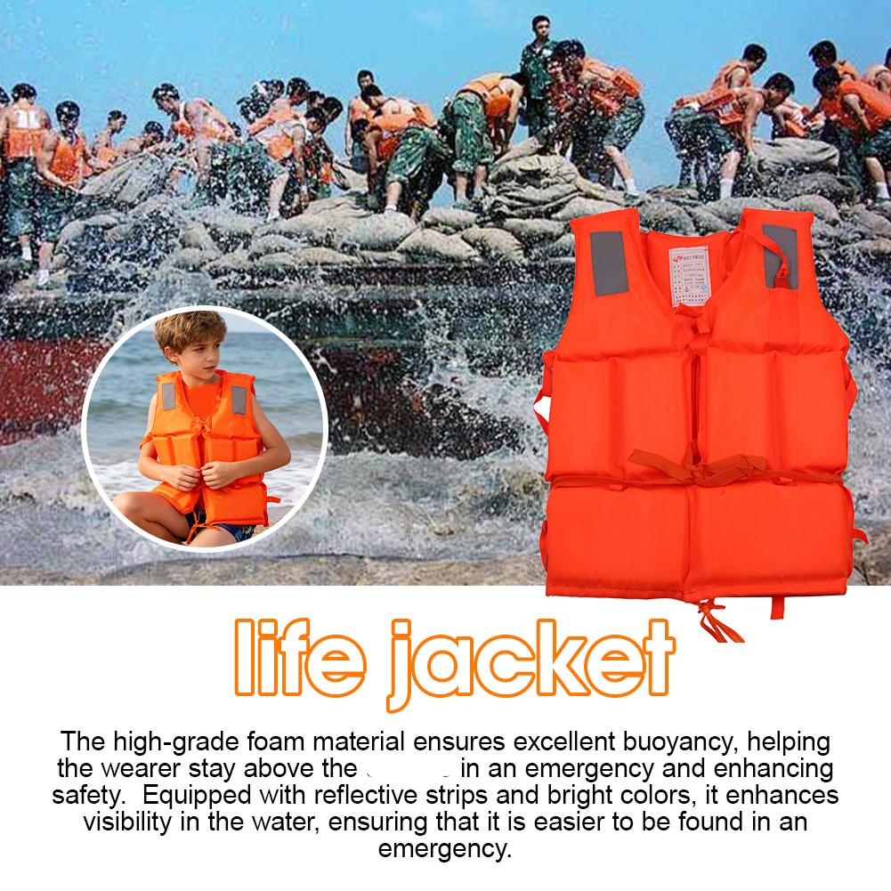 High Buoyancy Life Jacket Adult Kids Foam Safety Vest With Reflective Strips Orange Emergency Flotation Swimming Survival Gea