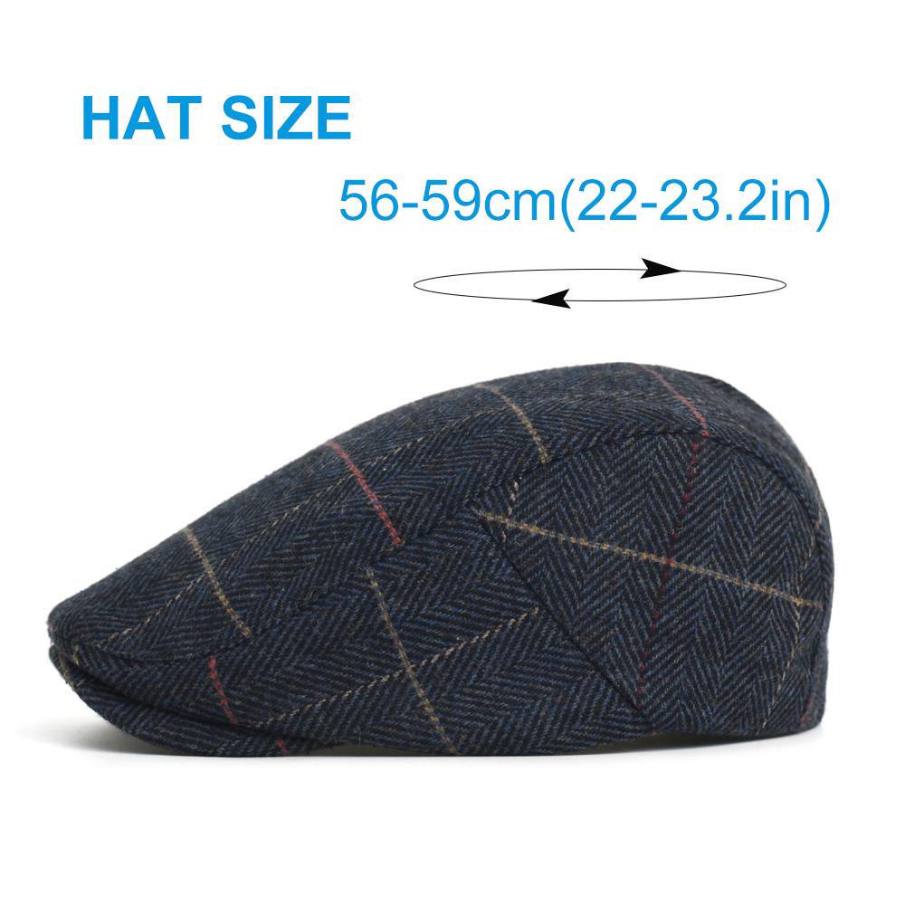 Newsboy Cap Men Winter Thick Warm Vintage Herringbone Casual Stripe Berets Flat Hat Peaked Cap Adjustable
