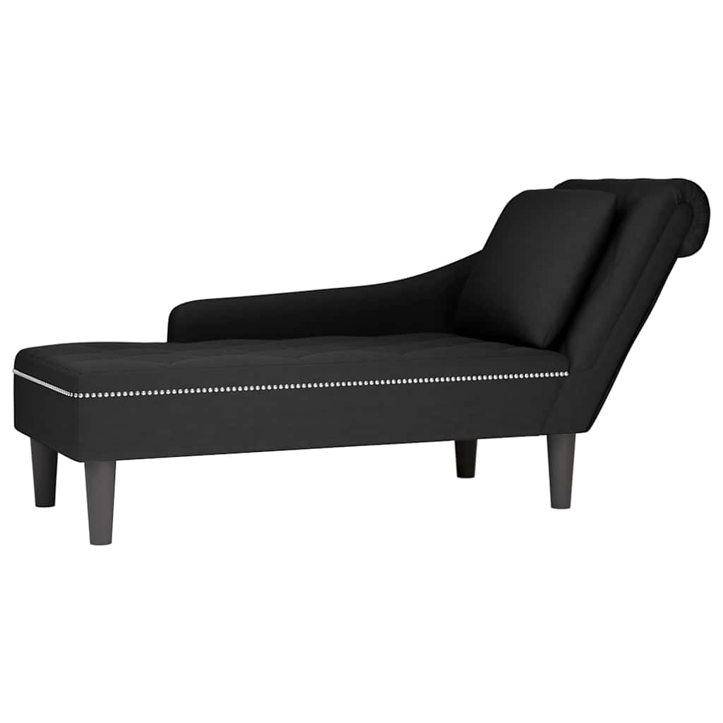Chaise Longue with Cushion and Right Armrest Black Velvet