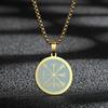 Kinitial Viking Compass Vegvisir Pendant Necklace for Men Boys Stainless Steel the Witcher Medallion Charm Chain Hip Hop Jewelry