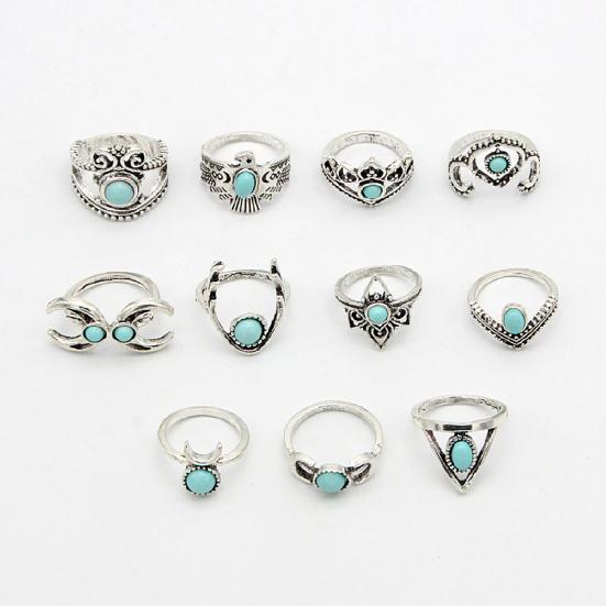 11 Stück Hohle Feder Stapelbare Knöchelringe Ethnischer Stil Blume Faux Edelstein Fingerringe Schmuckzubehör