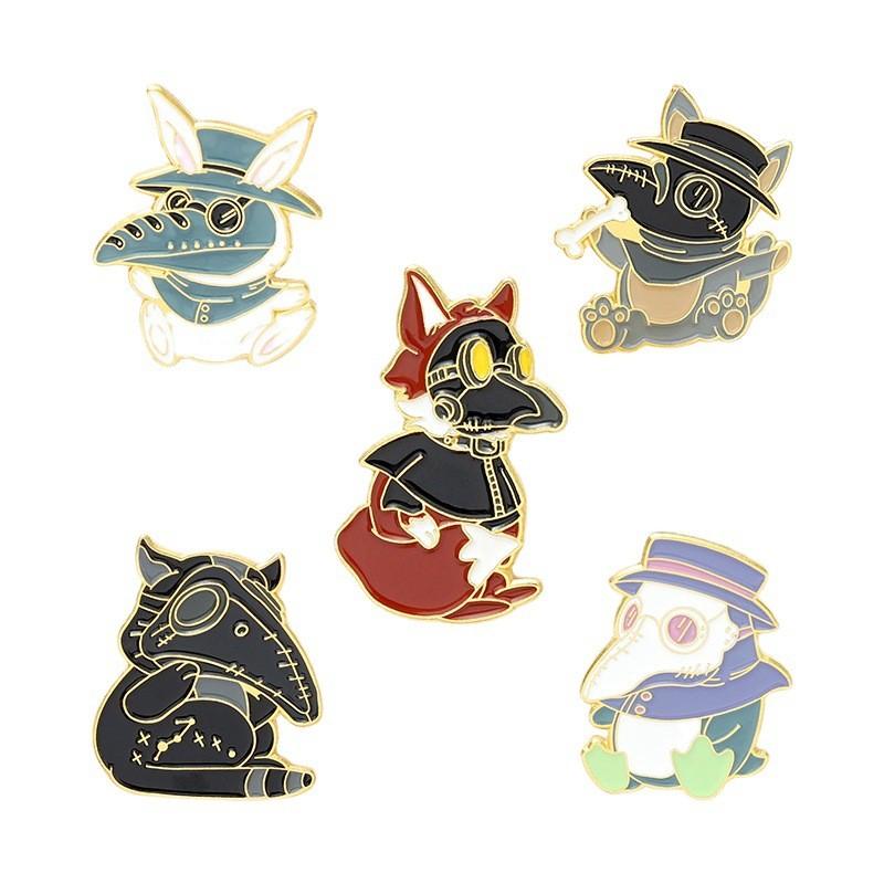 Unique Animal Shaped Cartoon Doctor Bird Beak Mask Enamel Alloy Brooch Pin For Stylish Accessories