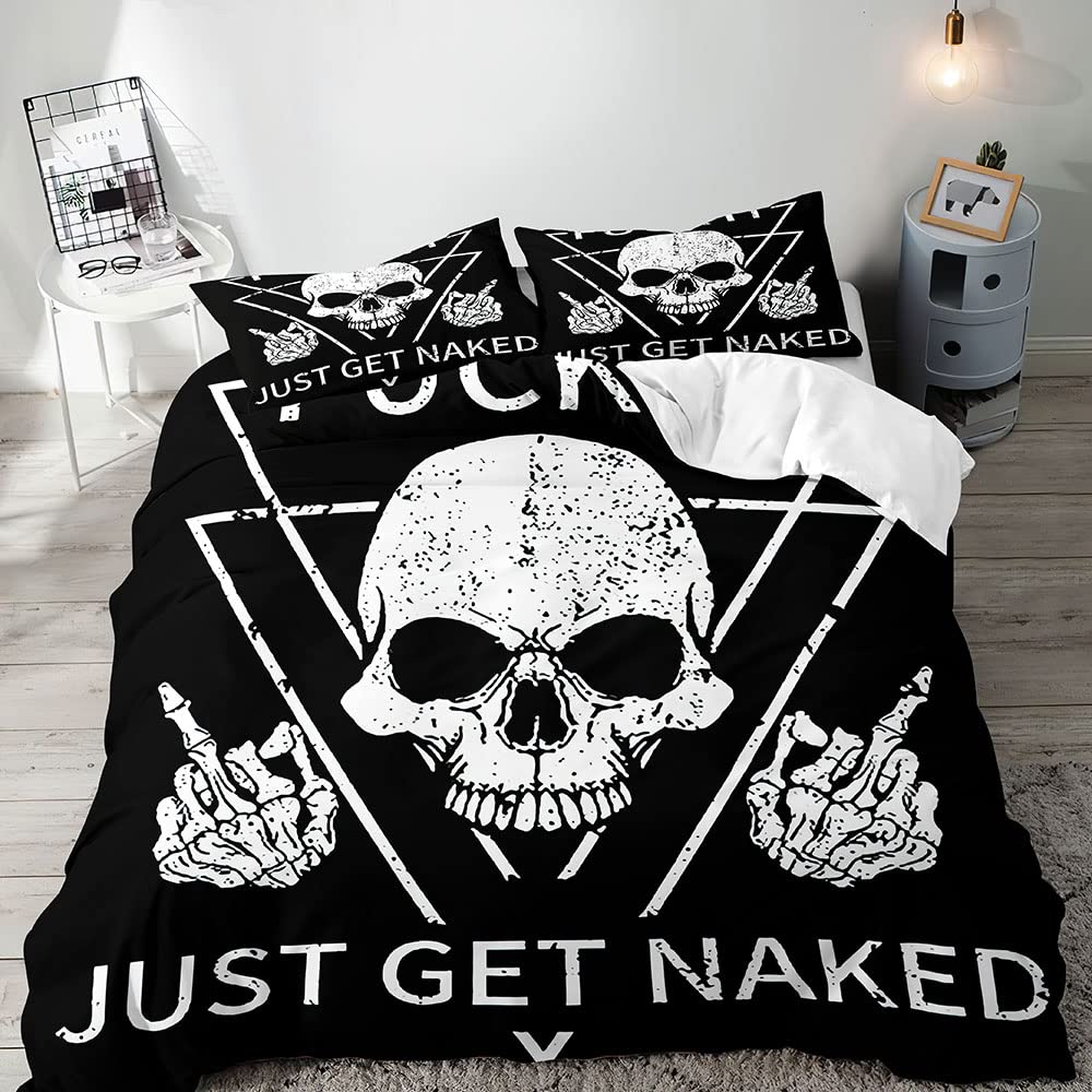 Rose Skull Theme of Valentine's Day Duvet Cover King 3D Skull Printed Bedding Duvet Cover 3 Pieces Lovers Bedding Adults Gifts