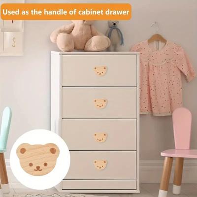 6pcs Bohemian Bear Shape Dresser Knobs, Cute Beech Wood Animal Drawer Pulls with Screws for Furniture Upholstery