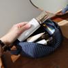 Classic Striped Large Capacity Portable Cosmetic Bag Cotton Linen Fabric Dark Zipper Skin Care Travel Portable Storage Bag