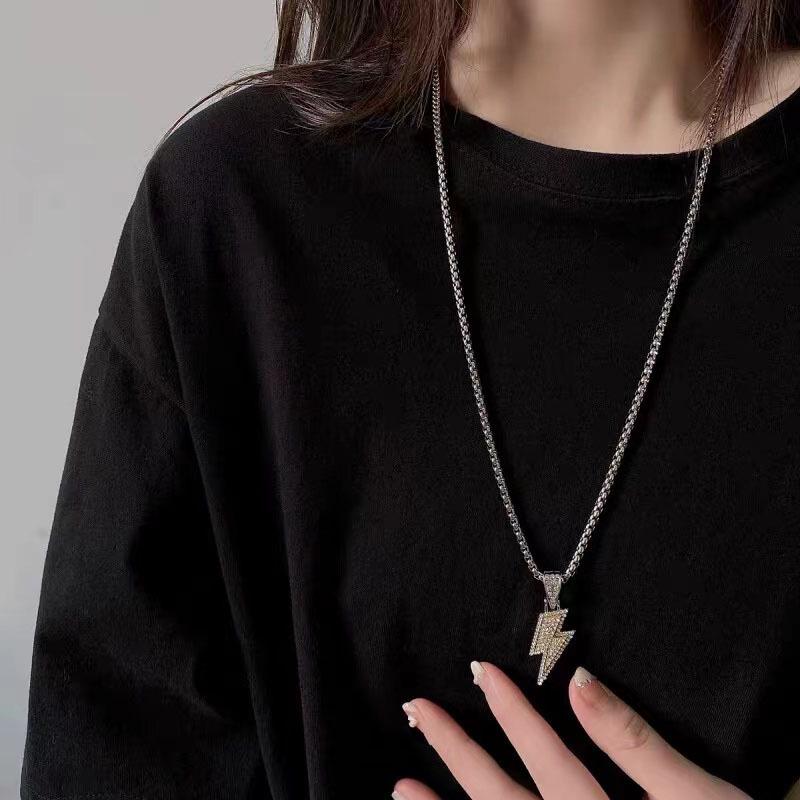 Titanium Steel Luxury Diamond Lightning Necklace - Unisex Hip Hop Style Non-Fading Disco Pendant, Summer Trend.