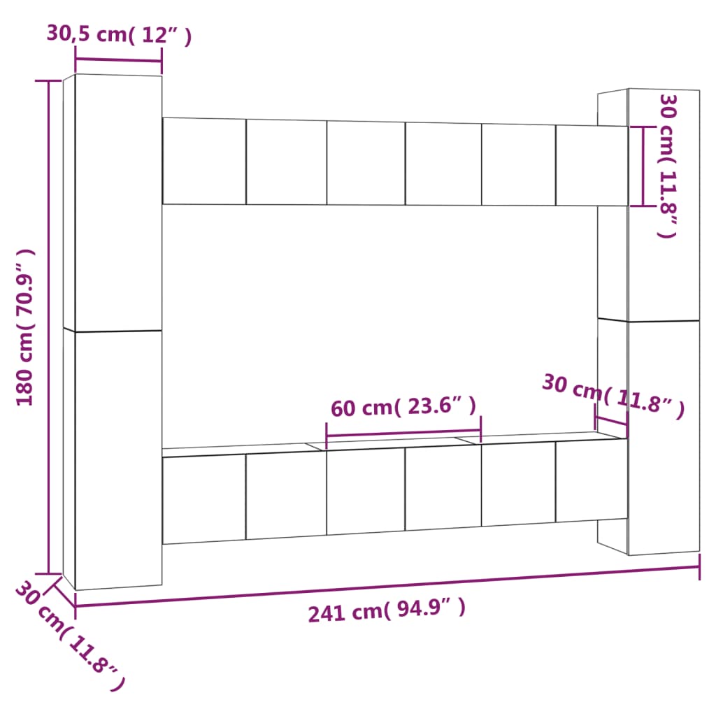 10 piece TV cabinet set smoked oak effect particleboard