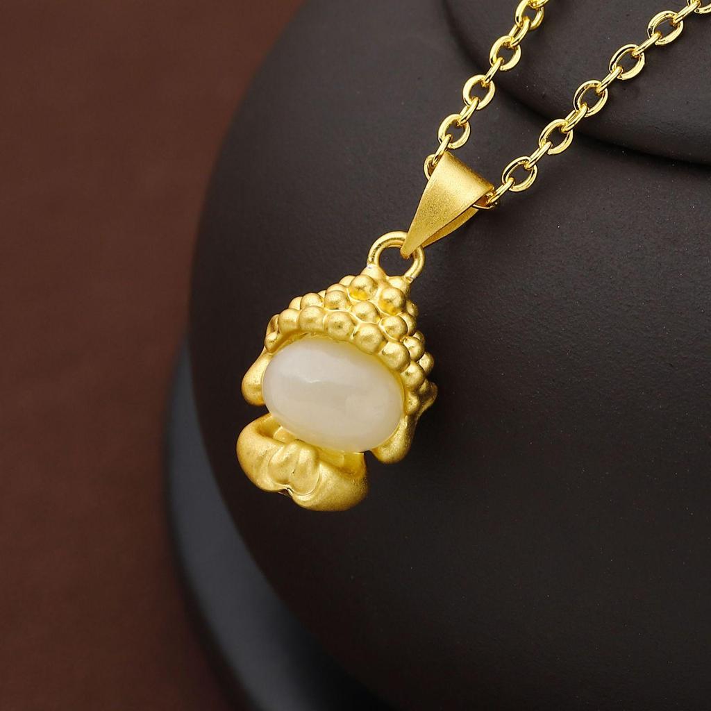 Elegant Natural Hetian Jade Necklace with Gold and Xiuyan Jade Pendant - A Fashionable and Timeless Gift for Women