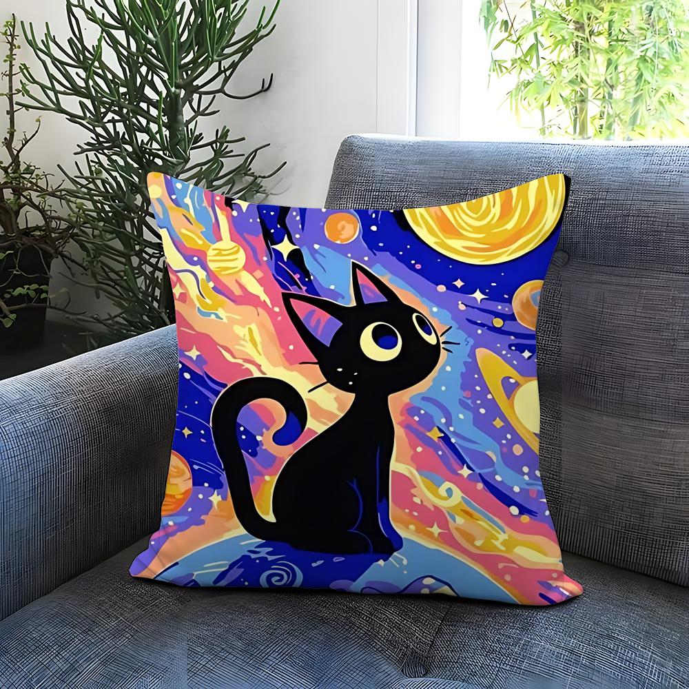 Starry Sky Cat Cushion Cover Comfortable Reversible Pillow Cover Ideal for Car Sofa Bedroom Beyond