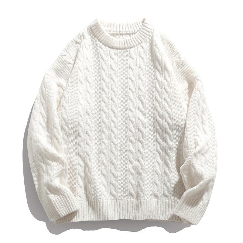 Japanese Style Men's Solid Crew Neck Sweater Autumn Winter Vintage Loose Casual Knitting Shirt