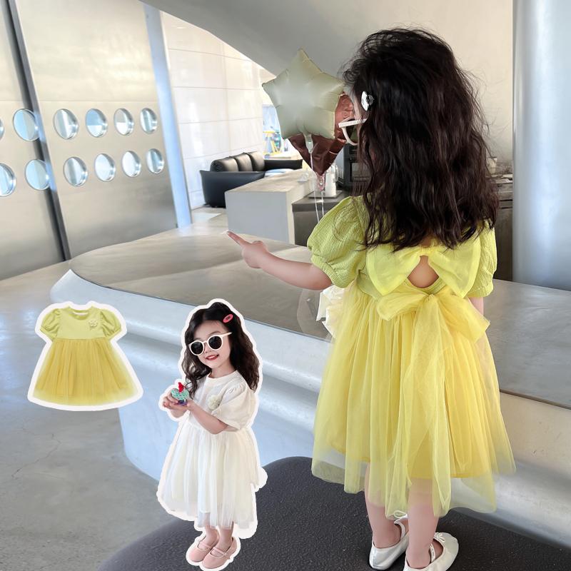 Girls' summer dress new Korean version baby girl children's back bow skirt princess dress summer