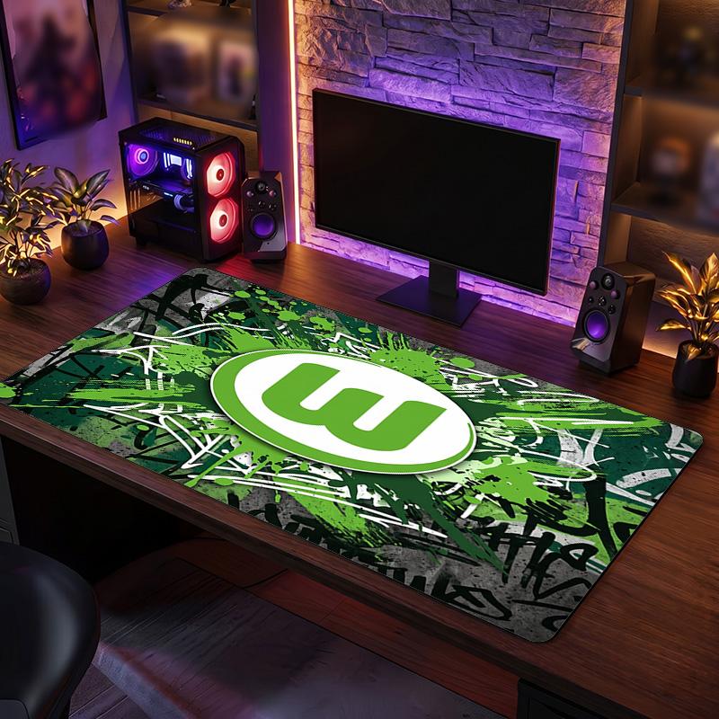 VfL Wolfsburg FC Themenmuster Mauspads, Fußball Logo Design XXL Gaming Schreibtischmatte Rutschfeste Computer-Mauspad