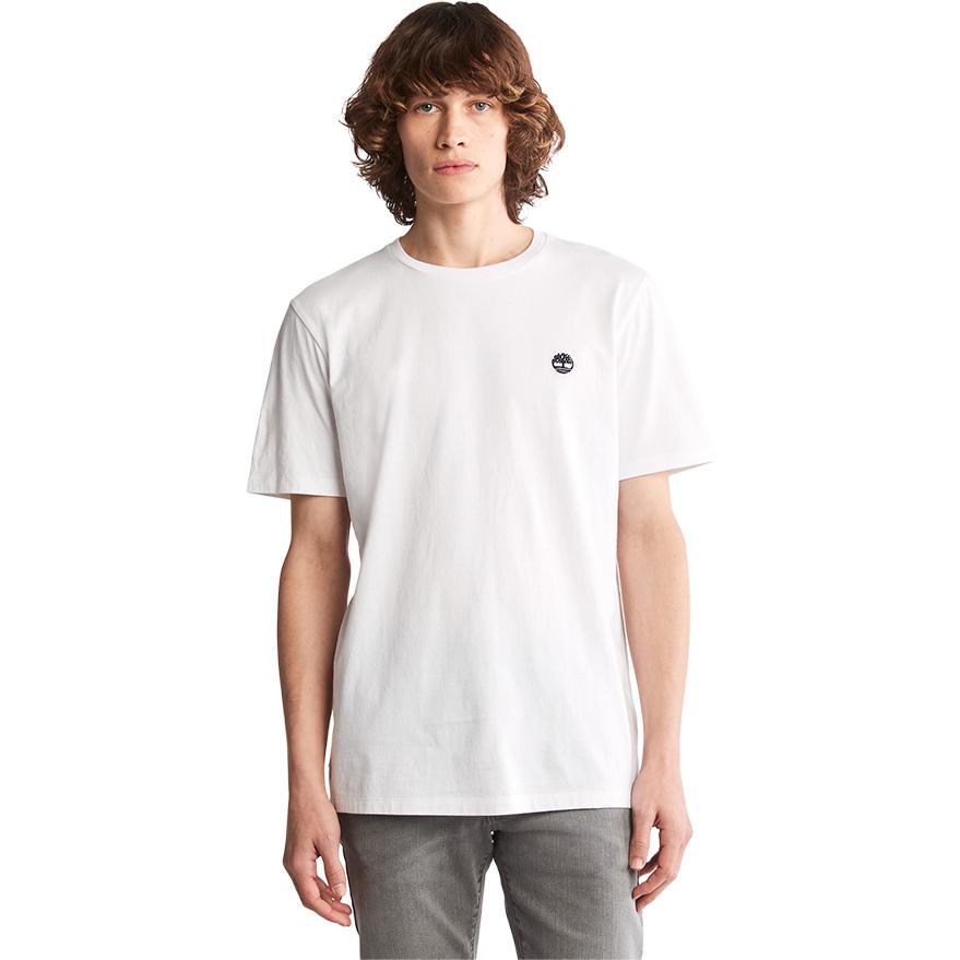 Timberland Solid Color Micro Logo Sports Casual Crew Neck Short Sleeve T-Shirt Men Tops White A6DKU-100