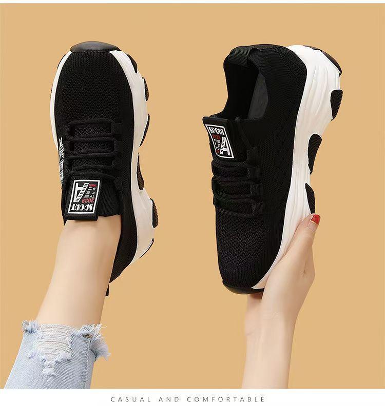 Women's Shoes Spring New Style Flying Knit Casual Shoes Thick Sole Slim Dad Shoes Lightweight Soft Sole Sports Shoes Single Shoes
