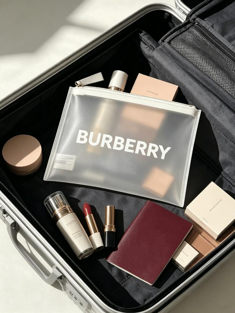 Burberry Frosted Clear PVC Makeup Bag Printed Logo Portable Zipper Cosmetic Pouch for Women Travel Daily Storage
