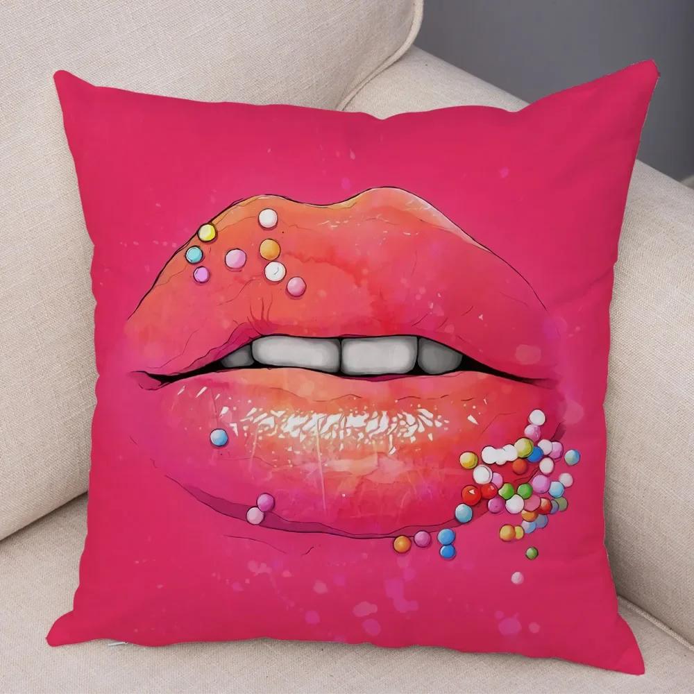 Funda de almohada de labios sexy para mujer, decoración de sofá, hogar, coche, funda de cojín con estampado de pintalabios de dibujos animados