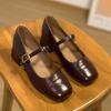 2025 Autumn New Thick Heel Mary Jane Shoes Women's Shallow Mouth One-word Buckle Strap Single Shoes High Heels