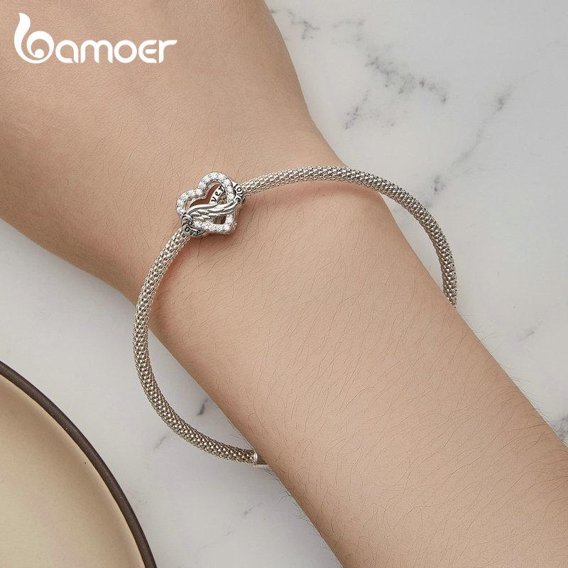 BAMOER 925 Sterling Silver Glittering  Eternal Heart Charm Beads for Women Original Bracelet and Bangle Charms Jewelry